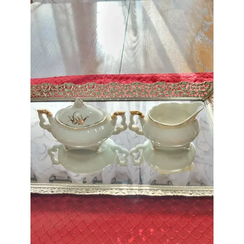 Vintage Lefton Gold Wheat Mini Sugar Creamer Set 20120 Tea Party Grandmacore
